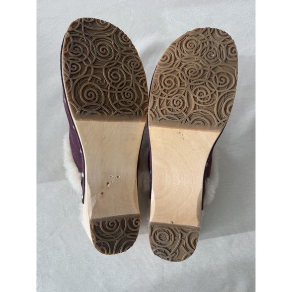 UGG Australia Shearling Clogs Womens 10 Plum Suede Wood Sole Slip On Fur Lined - Picture 8 of 16